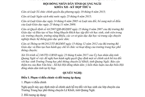 Nghị quyết 37/2017/NQ-HĐND chính sách hỗ trợ học sinh Trường chuyên Lê Khiết Quảng Ngãi