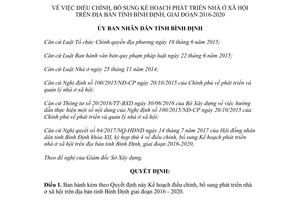 Quyết định 27/2017/QĐ-UBND điều chỉnh kế hoạch phát triển nhà ở xã hội Bình Định 2016 2020