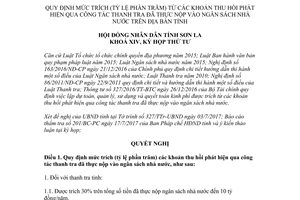 Nghị quyết 45/2017/NQ-HĐND quy định mức trích khoản thu hồi phát hiện công tác thanh tra Sơn La