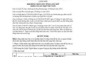 Nghị quyết 43/2017/NQ-HĐND trích để lại cơ quan tổ chức thu lệ phí cấp chứng minh nhân dân Lạng Sơn