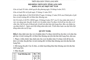 Nghị quyết 41/2017/NQ-HĐND trích để lại thu phí bảo vệ môi trường khai thác khoáng sản Lạng Sơn