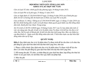 Nghị quyết 40/2017/NQ-HĐND trích để lại đơn vị tổ chức thu phí đăng ký giao dịch bảo đảm Lạng Sơn