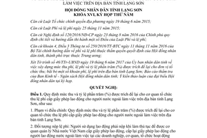Nghị quyết 45/2017/NQ-HĐND trích để lại thu lệ phí cấp giấy phép lao động người nước ngoài Lạng Sơn