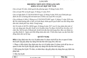 Nghị quyết 47/2017/NQ-HĐND tỷ lệ phần trăm trích cơ quan thu lệ phí giấy phép xây dựng Lạng Sơn