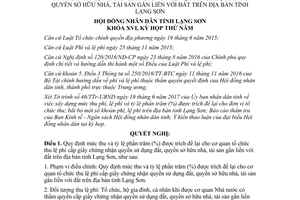 Nghị quyết 46/2017/NQ-HĐND trích lệ phí giấy chứng nhận quyền sử dụng sở hữu đất Lạng Sơn