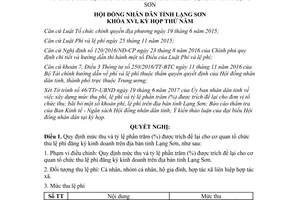Nghị quyết 48/2017/NQ-HĐND thu tỷ lệ phần trăm trích cơ quan tổ chức đăng ký kinh doanh Lạng Sơn