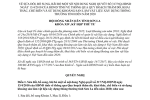 Nghị quyết 49/NQ-HĐND 2017 sửa đổi 317/NQ-HĐND khai thác sử dụng khoáng sản vật liệu xây Sơn La