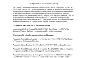Official Dispatch 2978/TCT-CS tax policies