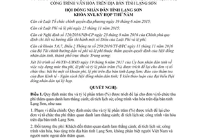 Nghị quyết 30/2017/NQ-HĐND mức thu tỷ lệ trích để lại thu phí thăm quan di tích văn hóa Lạng Sơn
