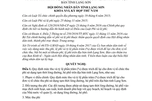 Nghị quyết 29/2017/NQ-HĐND mức thu tỷ lệ trích thu phí sử dụng tạm thời lòng đường Lạng Sơn