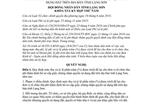 Nghị quyết 33/2017/NQ-HĐND mức thu tỷ lệ trích lại thu phí thẩm định giấy sử dụng đất Lạng Sơn