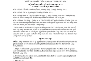 Nghị quyết 35/2017/NQ-HĐND mức thu tỷ lệ trích lại thu phí thẩm định hồ sơ khoan nước đất Lạng Sơn