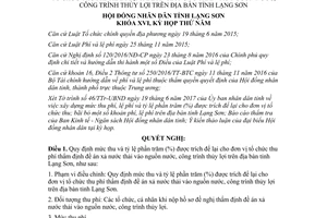 Nghị quyết 37/2017/NQ-HĐND mức thu tỷ lệ trích thu phí thẩm định xả nước thải thủy lợi Lạng Sơn