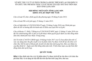 Nghị quyết 38/2017/NQ-HĐND thu tỷ lệ trích lại thu phí khai thác sử dụng tài liệu đất đai Lạng Sơn