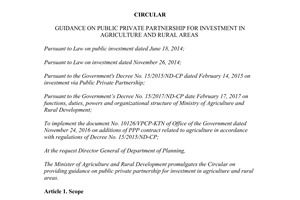 Circular 14/2017/TT-BNNPTNT public private partnership investment in agriculture and rural areas