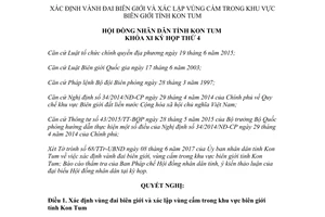 Nghị quyết 23/2017/NQ-HĐND xác định vùng đai xác lập vùng cấm khu vực biên giới Kon Tum