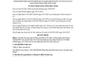 Quyết định 1389/QĐ-UBND 2017 sửa đổi Điều lệ Tổ chức và Hoạt động của 1516/QĐ-UBND Trà Vinh