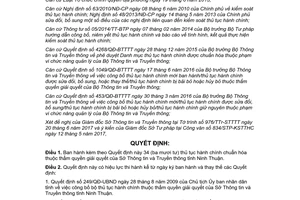 Quyết định 1427/QĐ-UBND 2017 thủ tục hành chính chuẩn hóa Sở Thông tin Truyền thông Ninh Thuận