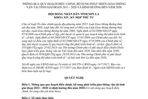 Nghị quyết 54/NQ-HĐND 2017 thông qua quy hoạch điều chỉnh phát triển giao thông vận tải Sơn La