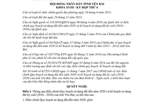 Nghị quyết 27/NQ-HĐND 2017 điều chỉnh Quy hoạch sử dụng đất kế hoạch đất kỳ cuối Yên Bái 2020