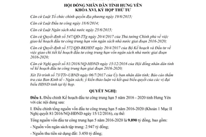 Nghị quyết 97/2017/NQ-HĐND Kế hoạch đầu tư công trung hạn 5 Hưng Yên năm 2016 2020