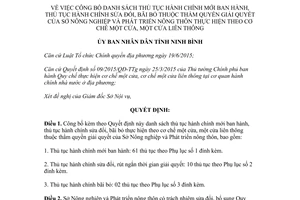 Quyết định 996/QĐ-UBND 2017 thủ tục hành chính cơ chế một cửa liên thông Sở Nông nghiệp Ninh Bình
