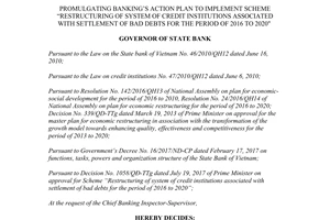 Decision 1533/QD-NHNN 2017 Restructuring system credit institutions associated settlement bad debts
