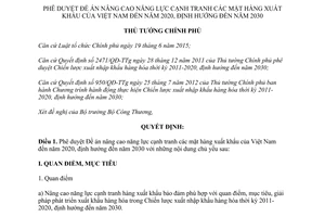 Quyết định 1137/QĐ-TTg 2017 nâng cao năng lực cạnh tranh mặt hàng xuất khẩu Việt Nam 2020 2030