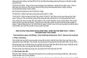 Tiêu chuẩn quốc gia TCVN 6147-1:2003 (ISO 2507-1:1995) về Ống và phụ tùng nối bằng nhựa nhiệt dẻo - Nhiệt độ hóa mềm Vicat - Phần 1: Phương pháp thử chung