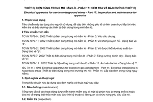 Tiêu chuẩn quốc gia TCVN 7079-17:2003 về Thiết bị điện dùng trong mỏ hầm lò - Phần 17: Kiểm tra và bảo dưỡng thiết bị