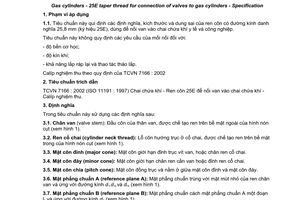 Tiêu chuẩn Việt Nam TCVN 7165:2002 (ISO 10920 : 1997) về Chai chứa khí - Ren côn 25E để nối van vào chai chứa khí - Đặc tính kỹ thuật do Bộ Khoa học và Công nghệ ban hành