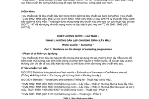 Tiêu chuẩn Việt Nam TCVN 6663-1:2002 (ISO 5667-1: 1980) về chất lượng nước - lấy mẫu - phần 1: hướng dẫn lập chương trình lấy mẫu do Bộ Khoa học và Công nghệ ban hành