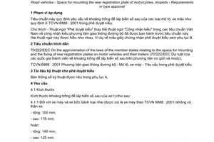 Tiêu chuẩn Việt Nam TCVN 6925:2001 về phương tiện giao thông đường bộ - khoảng trống lắp biển số sau của mô tô, xe máy - yêu cầu trong phê duyệt kiểu do Bộ Khoa học Công nghệ và Môi trường ban hành
