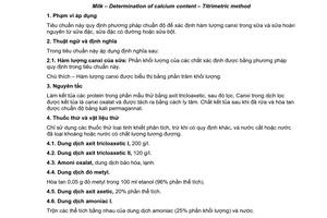 Tiêu chuẩn Việt Nam TCVN 6838:2001 (ISO 12081 : 1998) về sữa - xác định hàm lượng canxi - phương pháp chuẩn độ do Bộ Khoa học Công nghệ và Môi trường ban hành