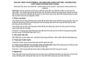 Tiêu chuẩn Việt Nam TCVN 6833:2001 (ISO 7208:1999) về sữa gầy, whey và buttermilk - xác định hàm lượng chất béo - phương pháp khối lượng (phương pháp chuẩn) do Bộ Khoa học Công nghệ và Môi trường ban hành