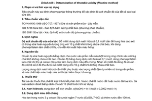 Tiêu chuẩn Việt Nam TCVN 6843:2001 (ISO 6092:1980) về sữa bột - xác định độ axit chuẩn độ (phương pháp thông thường) do Bộ Khoa học Công nghệ và Môi trường ban hành