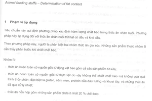 Tiêu chuẩn Việt Nam TCVN 4331:2001 (ISO 6492:1999) về thức ăn chăn nuôi - Xác định hàm lượng chất béo