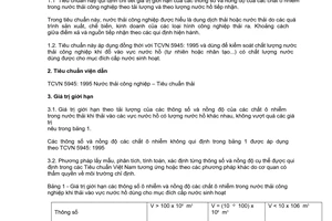 Tiêu chuẩn Việt Nam TCVN 6981:2001 về chất lượng nước - tiêu chuẩn nước thải công nghiệp thải vào vực nước hồ dùng cho mục đích cấp nước sinh hoạt do Bộ Khoa học Công nghệ và Môi trường ban hành