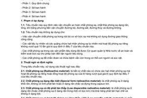 Tiêu chuẩn Việt Nam TCVN 6867-1:2001 về an toàn bức xạ - vận chuyển an toàn chất phóng xạ - phần 1: quy định chung do Bộ Khoa học Công nghệ và Môi trường ban hành
