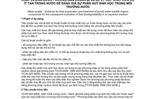 Tiêu chuẩn Việt Nam TCVN 6918:2001 (ISO 10634 : 1995) về chất lượng nước - hướng dẫn chuẩn bị và xử lý hợp chất hữu cơ ít tan trong nước để đánh giá sự phân huỷ sinh học trong môi trường nước do Bộ Khoa học Công nghệ và Môi trường ban hành