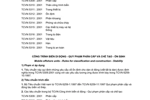 Tiêu chuẩn quốc gia TCVN5312:2001 về Công trình biển di động - Quy phạm phân cấp và chế tạo - Ổn định