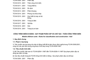 Tiêu chuẩn quốc gia TCVN 5310:2001 về Công trình biển di động - Quy phạm phân cấp và chế tạo - Thân công trình biển