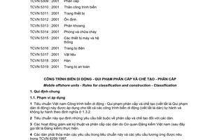Tiêu chuẩn quốc gia TCVN 5309:2001 về Công trình biển di động - Quy phạm phân cấp và chế tạo - Phân cấp