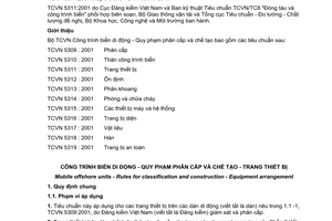 Tiêu chuẩn quốc gia TCVN 5311:2001 về Công trình biển di động - Qui phạm phân cấp và chế tạo - Trang thiết bị