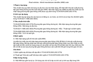 Tiêu chuẩn Việt Nam TCVN 6579:2000 (ISO 3779 : 1983) về phương tiện giao thông đường bộ - mã∙ nhận dạng quốc tế nhà sản xuất (WMI) do Bộ Khoa học Công nghệ và Môi trường ban hành