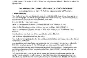 Tiêu chuẩn quốc gia TCVN 10885-2-1:2015 (IEC 62722-2-1:2014) về Tính năng đèn điện - Phần 2-1: Yêu cầu cụ thể đối với đèn điện LED