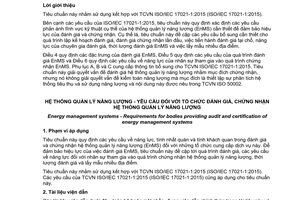 Tiêu chuẩn quốc gia TCVN ISO 50003:2015 (ISO 50003:2014) về Hệ thống quản lý năng lượng - Yêu cầu đối với tổ chức đánh giá, chứng nhận hệ thống quản lý năng lượng