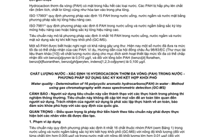 Tiêu chuẩn quốc gia TCVN 10496:2015 (ISO 28540:2011) về Chất lượng nước - Xác định 16 hydrocacbon thơm đa vòng (PAH) trong nước - Phương pháp sử dụng sắc ký khí kết hợp khối phổ (GC-MS)