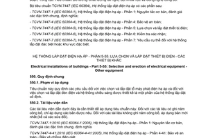 Tiêu chuẩn quốc gia TCVN 7447-5-55:2015 (IEC 60364-5-55:2012) về Hệ thống lắp đặt điện hạ áp – Phần 5-55: Lựa chọn và lắp đặt thiết bị điện – Các thiết bị khác