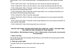 Tiêu chuẩn quốc gia TCVN 11039-1:2015 về Phụ gia thực phẩm - Phương pháp phân tích vi sinh vật - Phần 1: Xác định tổng số vi sinh vật hiếu khí bằng kỹ thuật đếm đĩa